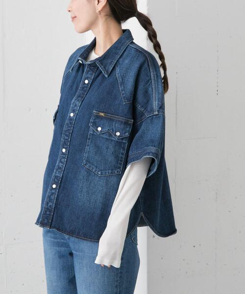 Lee(リー)の「別注Lee101 SHORT SHIRT(シャツ/ブラウス・レディース・ワンウォッシュ/インディゴブルー・FREE)」の21枚目の写真