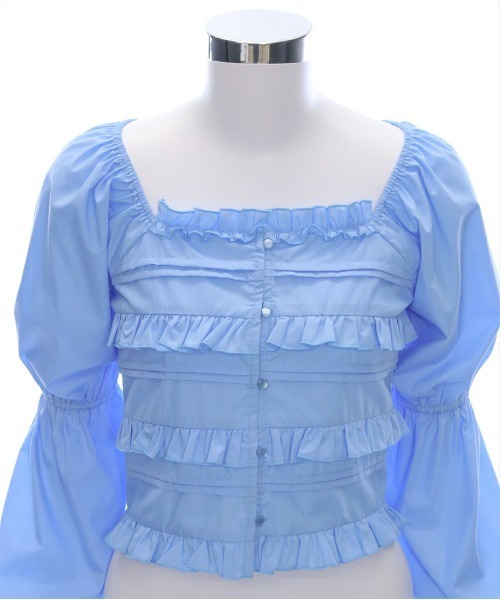 clear（クリア）の「フロントフリルスクエアネックブラウス[着回し力万能 大人綺麗目]（シャツ/ブラウス・レディース・サックスブルー/オフホワイト/ブラック・F）」の12枚目の写真