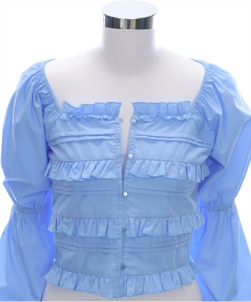 clear（クリア）の「フロントフリルスクエアネックブラウス[着回し力万能 大人綺麗目]（シャツ/ブラウス・レディース・サックスブルー/オフホワイト/ブラック・F）」の15枚目の写真