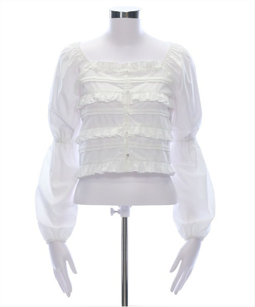 clear（クリア）の「フロントフリルスクエアネックブラウス[着回し力万能 大人綺麗目]（シャツ/ブラウス・レディース・サックスブルー/オフホワイト/ブラック・F）」の16枚目の写真