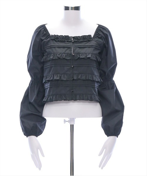 clear（クリア）の「フロントフリルスクエアネックブラウス[着回し力万能 大人綺麗目]（シャツ/ブラウス・レディース・サックスブルー/オフホワイト/ブラック・F）」の18枚目の写真