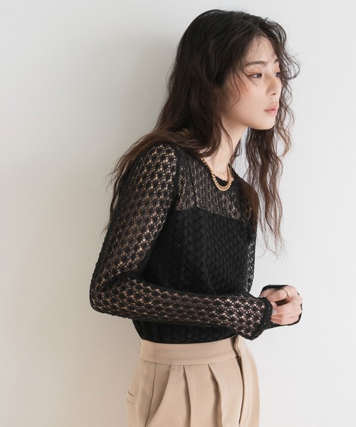 rectangle(レクタングル)の「透かし編みシアーカットソー(Tシャツ/カットソー・レディース・レッド/アイボリー/ブラック・FREE)」の20枚目の写真