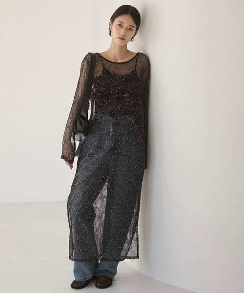 ANGIE（アンジー）の「メッシュ シアー ワンピース（ワンピース・レディース・ブラック/アイボリー/ベージュ・FREE）」の2枚目の写真