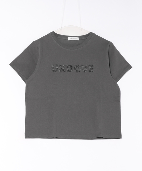 UNDOVE(アンドゥーブ)の「〈UNDOVE〉【コットン/天然素材/敏感肌/肌に優しい/ロゴ/デザインTシャツ/立体ロゴ/短め丈/サマーTシャツ/ロゴT/白T/カジュアルTシャツ】綿100%ツイードロゴショート丈Tシャツ(Tシャツ/カットソー・レディース・ホワイト系その他/チャコール・MEDIUM/X-LARGE/LARGE)」の12枚目の写真
