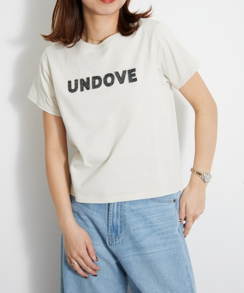 UNDOVE(アンドゥーブ)の「〈UNDOVE〉【コットン/天然素材/敏感肌/肌に優しい/ロゴ/デザインTシャツ/立体ロゴ/短め丈/サマーTシャツ/ロゴT/白T/カジュアルTシャツ】綿100%ツイードロゴショート丈Tシャツ(Tシャツ/カットソー・レディース・ホワイト系その他/チャコール・MEDIUM/X-LARGE/LARGE)」の15枚目の写真