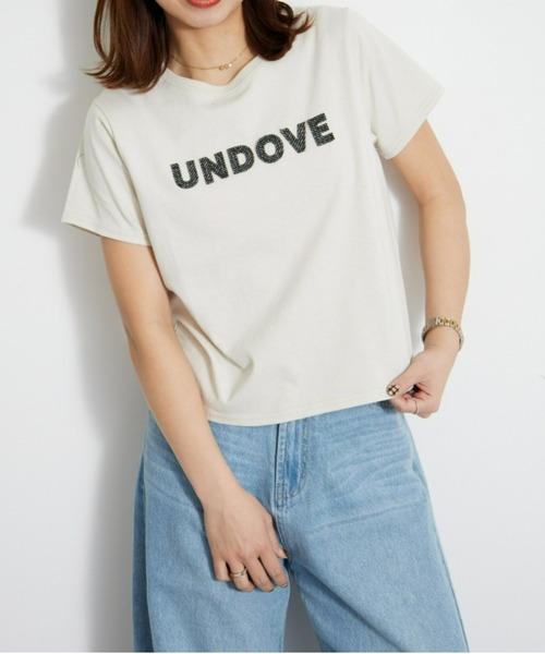 UNDOVE(アンドゥーブ)の「〈UNDOVE〉【コットン/天然素材/敏感肌/肌に優しい/ロゴ/デザインTシャツ/立体ロゴ/短め丈/サマーTシャツ/ロゴT/白T/カジュアルTシャツ】綿100%ツイードロゴショート丈Tシャツ(Tシャツ/カットソー・レディース・ホワイト系その他/チャコール・MEDIUM/X-LARGE/LARGE)」の16枚目の写真