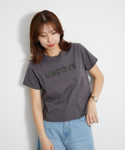 UNDOVE(アンドゥーブ)の「〈UNDOVE〉【コットン/天然素材/敏感肌/肌に優しい/ロゴ/デザインTシャツ/立体ロゴ/短め丈/サマーTシャツ/ロゴT/白T/カジュアルTシャツ】綿100%ツイードロゴショート丈Tシャツ(Tシャツ/カットソー・レディース・ホワイト系その他/チャコール・MEDIUM/X-LARGE/LARGE)」の19枚目の写真