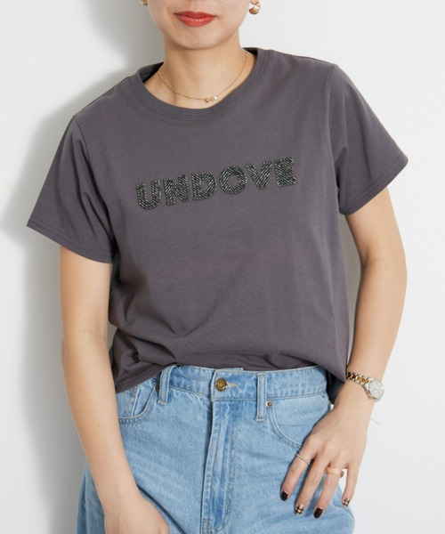 UNDOVE(アンドゥーブ)の「〈UNDOVE〉【コットン/天然素材/敏感肌/肌に優しい/ロゴ/デザインTシャツ/立体ロゴ/短め丈/サマーTシャツ/ロゴT/白T/カジュアルTシャツ】綿100%ツイードロゴショート丈Tシャツ(Tシャツ/カットソー・レディース・ホワイト系その他/チャコール・MEDIUM/X-LARGE/LARGE)」の14枚目の写真