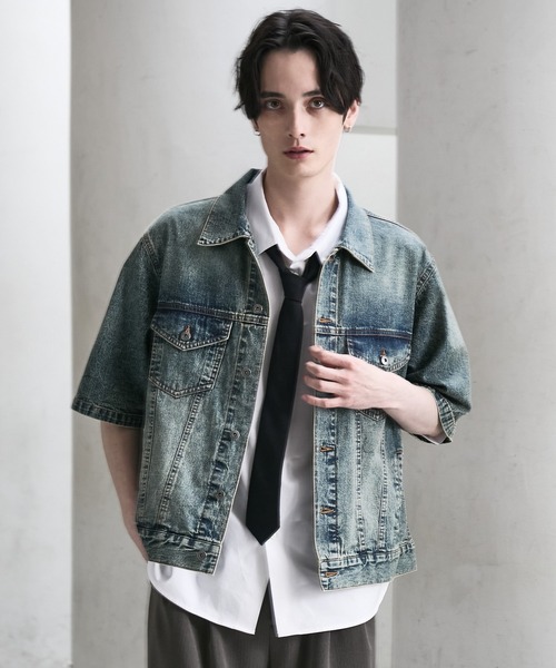 CLEL(クレイル)の「【CLEL】Light Oz Denim Trucker Short Sleeve Shirt/ライトオンス デニムトラッカー半袖シャツ(シャツ/ブラウス・メンズ・ブラック系/ブルー系/ホワイト系/ライトブルー/ブラック系2/ブラック系1/インディゴブルー・XS/S/M/L)」の1枚目の写真