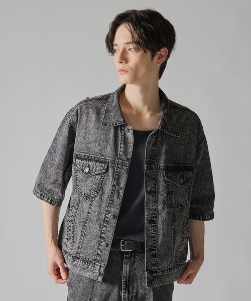CLEL ライトオンス デニムトラッカー半袖シャツ ブラック系 サイズM CLEL】Light Oz Denim Trucker Short Sleeve Shirt/ライトオンス