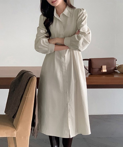 Doux Belle(ドゥーベル)の「フレアロングシャツワンピース(シャツワンピース・レディース・ベージュ/ネイビー/ライトベージュ・MEDIUM)」の3枚目の写真