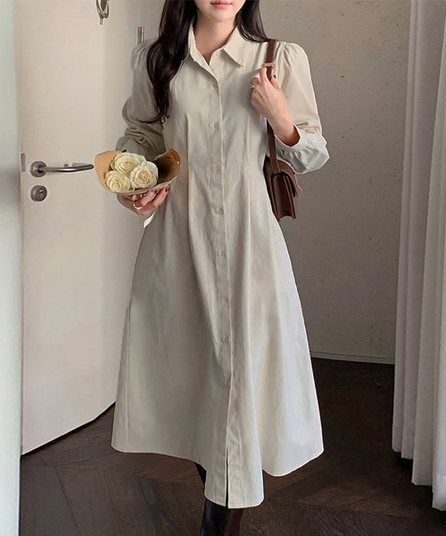 Doux Belle(ドゥーベル)の「フレアロングシャツワンピース(シャツワンピース・レディース・ベージュ/ネイビー/ライトベージュ・MEDIUM)」の7枚目の写真