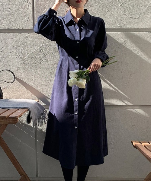 Doux Belle(ドゥーベル)の「フレアロングシャツワンピース(シャツワンピース・レディース・ベージュ/ネイビー/ライトベージュ・MEDIUM)」の21枚目の写真
