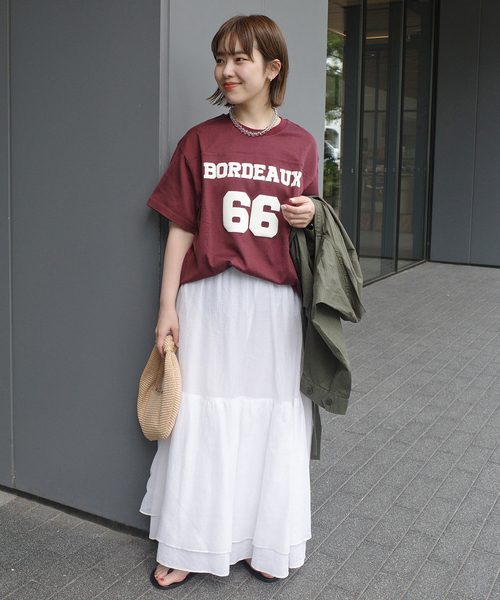 VOTE MAKE NEW CLOTHES(ボートメイクニュークローズ)の「VOTE MAKE NEW CLOTHES FOOTBALL T SHIRT 25SSVMVC-005CS(Tシャツ/カットソー・レディース・ボルドー/グリーン・FREE)」の7枚目の写真