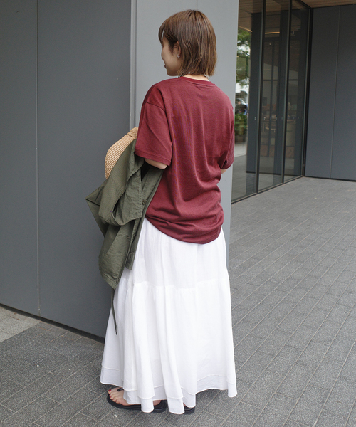 VOTE MAKE NEW CLOTHES(ボートメイクニュークローズ)の「VOTE MAKE NEW CLOTHES FOOTBALL T SHIRT 25SSVMVC-005CS(Tシャツ/カットソー・レディース・ボルドー/グリーン・FREE)」の9枚目の写真