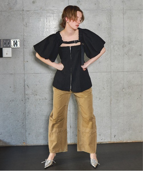 Jacquard Volume Sleeve Tops/ジャガードボリュームスリーブ