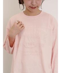 Samansa Mos2 | ピグメント加工ロゴ刺繍ロングTシャツ(Tシャツ/カットソー)