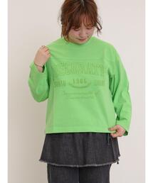 Samansa Mos2 | ピグメント加工ロゴ刺繍ロングTシャツ(Tシャツ/カットソー)