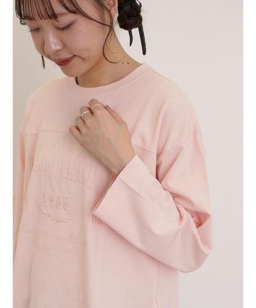 Samansa Mos2(サマンサ モスモス)の「ピグメント加工ロゴ刺繍ロングTシャツ(Tシャツ/カットソー・レディース・ピンク/チャコールグレー/オフホワイト/グリーン・F)」の15枚目の写真