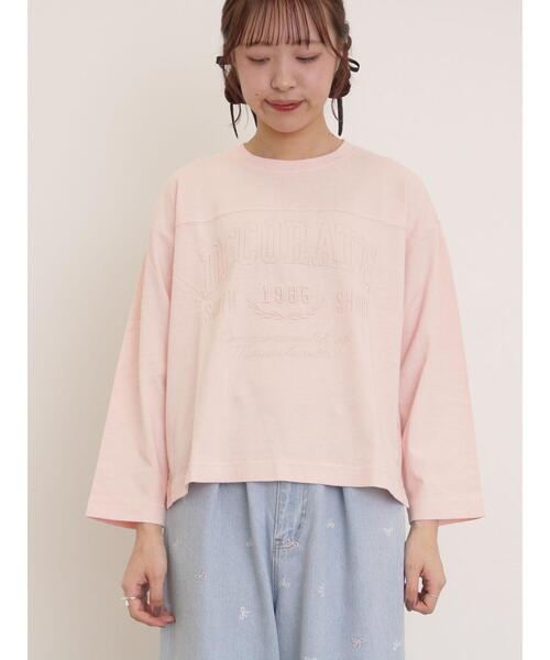 Samansa Mos2(サマンサ モスモス)の「ピグメント加工ロゴ刺繍ロングTシャツ(Tシャツ/カットソー・レディース・ピンク/チャコールグレー/オフホワイト/グリーン・F)」の6枚目の写真