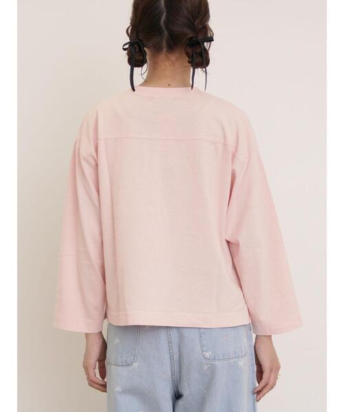 Samansa Mos2(サマンサ モスモス)の「ピグメント加工ロゴ刺繍ロングTシャツ(Tシャツ/カットソー・レディース・ピンク/チャコールグレー/オフホワイト/グリーン・F)」の8枚目の写真