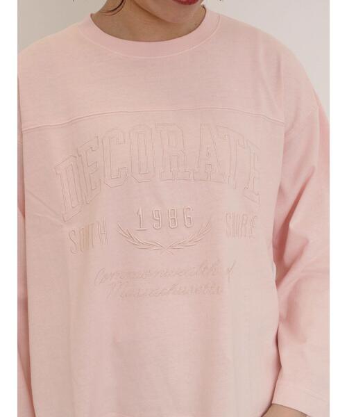 Samansa Mos2(サマンサ モスモス)の「ピグメント加工ロゴ刺繍ロングTシャツ(Tシャツ/カットソー・レディース・ピンク/チャコールグレー/オフホワイト/グリーン・F)」の13枚目の写真