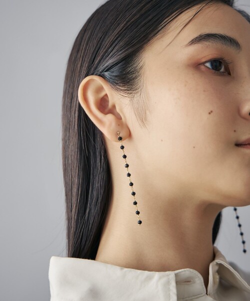 新品 未使用✨ Jouete ジュエッテ ブラック カルセドニー ロングピアス ピアス ステーション ブラックカルセドニー（ピアス（両耳用