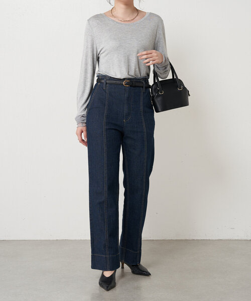 Jena espace merveilleux（ジェナ　エスパスメルヴェイユ）の「【累計販売7000本突破／革命デニム】センターシームデニムパンツ（デニムパンツ・レディース・ネイビー/グレー/ブルー・FREE）」の13枚目の写真