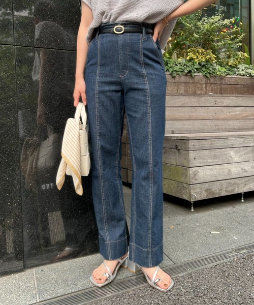 Jena espace merveilleux（ジェナ　エスパスメルヴェイユ）の「【累計販売7000本突破／革命デニム】センターシームデニムパンツ（デニムパンツ・レディース・ネイビー/グレー/ブルー・FREE）」の4枚目の写真