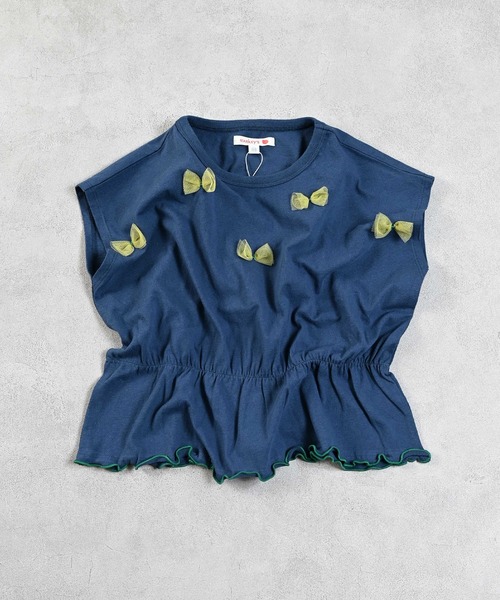MARKEY'S（マーキーズ）の「チュールリボントップス（Tシャツ/カットソー・キッズ・ネイビー/ピンク/オフホワイト・150/140/130/120/110/100/90）」の3枚目の写真