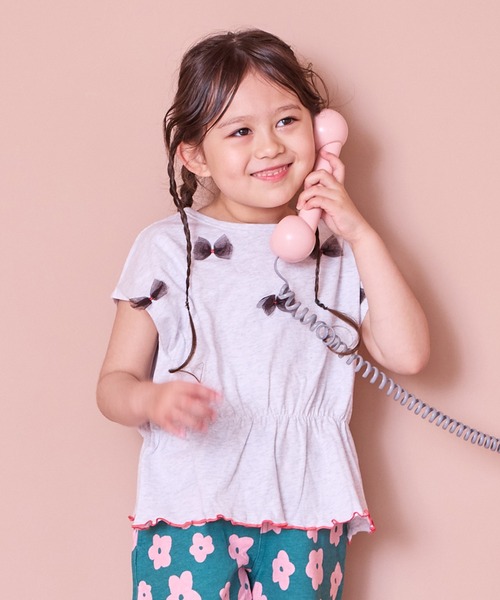 MARKEY'S（マーキーズ）の「チュールリボントップス（Tシャツ/カットソー・キッズ・ネイビー/ピンク/オフホワイト・150/140/130/120/110/100/90）」の2枚目の写真