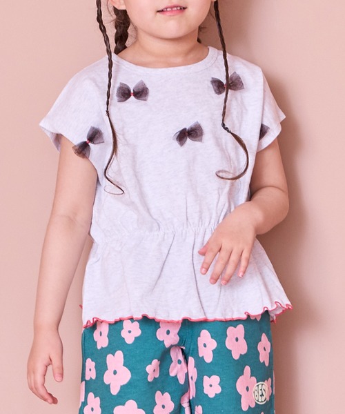 MARKEY'S（マーキーズ）の「チュールリボントップス（Tシャツ/カットソー・キッズ・ネイビー/ピンク/オフホワイト・150/140/130/120/110/100/90）」の5枚目の写真