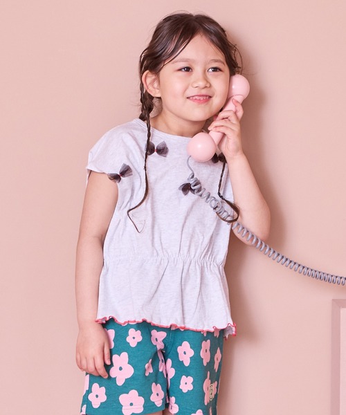 MARKEY'S（マーキーズ）の「チュールリボントップス（Tシャツ/カットソー・キッズ・ネイビー/ピンク/オフホワイト・150/140/130/120/110/100/90）」の6枚目の写真