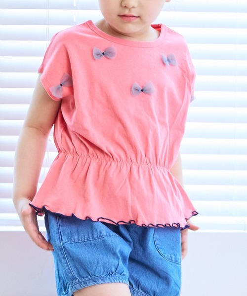 MARKEY'S（マーキーズ）の「チュールリボントップス（Tシャツ/カットソー・キッズ・ネイビー/ピンク/オフホワイト・150/140/130/120/110/100/90）」の12枚目の写真