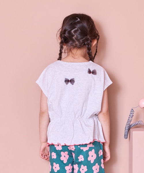 MARKEY'S（マーキーズ）の「チュールリボントップス（Tシャツ/カットソー・キッズ・ネイビー/ピンク/オフホワイト・150/140/130/120/110/100/90）」の7枚目の写真