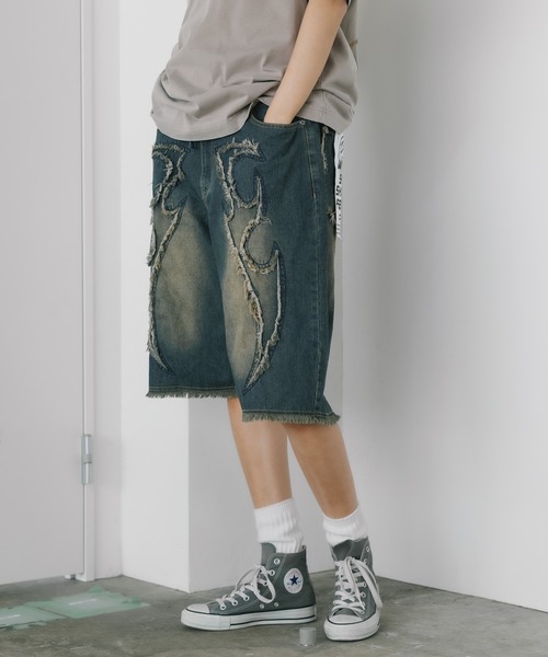 ROOPTOKYO（ループトウキョウ）の「トライバル カットオフ デニムショーツ（デニムパンツ・メンズ・ブルー/ブラック・L/M）」の6枚目の写真