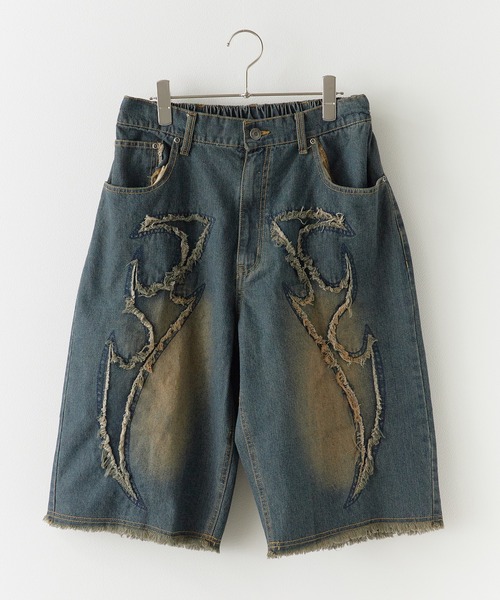 ROOPTOKYO（ループトウキョウ）の「トライバル カットオフ デニムショーツ（デニムパンツ・メンズ・ブルー/ブラック・L/M）」の4枚目の写真