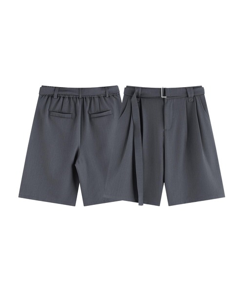 aimoha(アイモハ)の「共布ベルト付きタックショートスラックスパンツ(その他パンツ・メンズ・ブラック/グレー・LARGE/MEDIUM)」の1枚目の写真