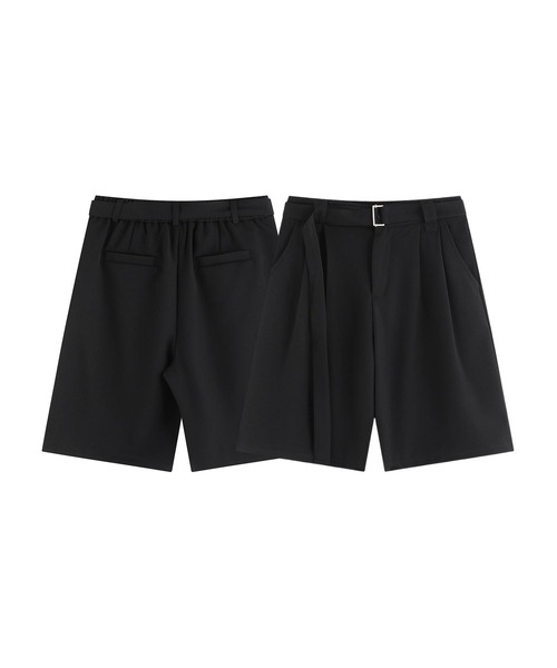 aimoha(アイモハ)の「共布ベルト付きタックショートスラックスパンツ(その他パンツ・メンズ・ブラック/グレー・LARGE/MEDIUM)」の2枚目の写真
