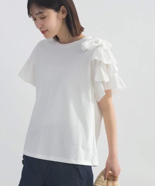 PICCIN(ピッチン)の「肩リボンモチーフカットソー(Tシャツ/カットソー・レディース・オフホワイト/ブラック・M)」の6枚目の写真