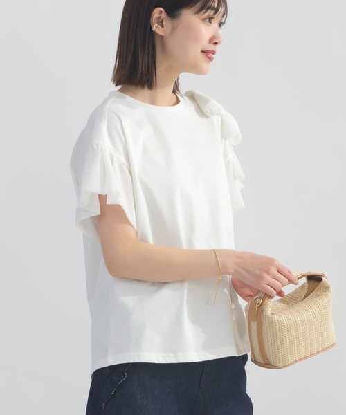 PICCIN(ピッチン)の「肩リボンモチーフカットソー(Tシャツ/カットソー・レディース・オフホワイト/ブラック・M)」の4枚目の写真