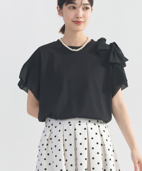 PICCIN(ピッチン)の「肩リボンモチーフカットソー(Tシャツ/カットソー・レディース・オフホワイト/ブラック・M)」の10枚目の写真