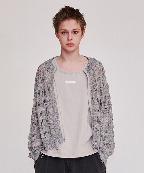 カーディガン w zip knit cd レディース Openwork zip knit cardigan/オープンワークジップニット