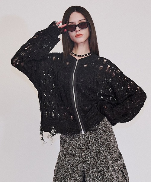 VI E DIT(ヴィエディット)の「Openwork zip knit cardigan/オープンワークジップニットカーディガン/洗える/コットンニット(カーディガン/ボレロ・メンズ・グレー/ブラック・1/2)」の14枚目の写真