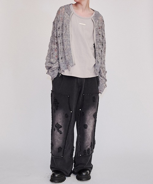 VI E DIT(ヴィエディット)の「Openwork zip knit cardigan/オープンワークジップニットカーディガン/洗える/コットンニット(カーディガン/ボレロ・メンズ・グレー/ブラック・1/2)」の8枚目の写真