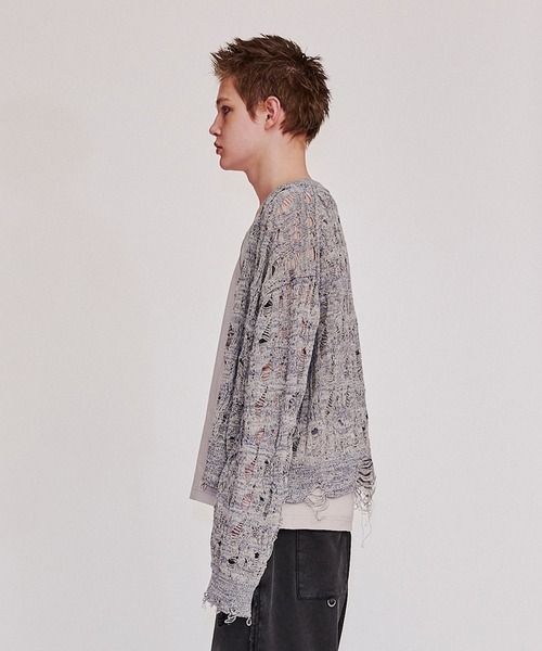 Openwork zip knit cardigan/オープンワークジップニット