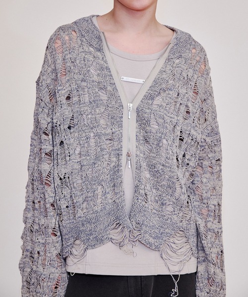 カーディガン Drost openwork knit cardigan レディース カーディガン 透かし編み ジャガード ニットカーディガン