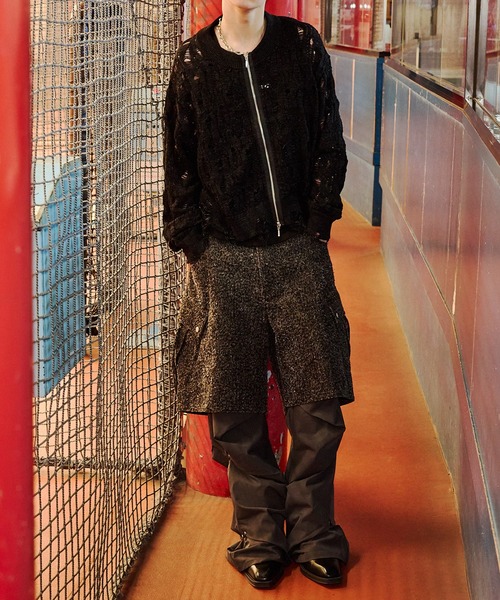 VI E DIT(ヴィエディット)の「Openwork zip knit cardigan/オープンワークジップニットカーディガン/洗える/コットンニット(カーディガン/ボレロ・メンズ・グレー/ブラック・1/2)」の4枚目の写真