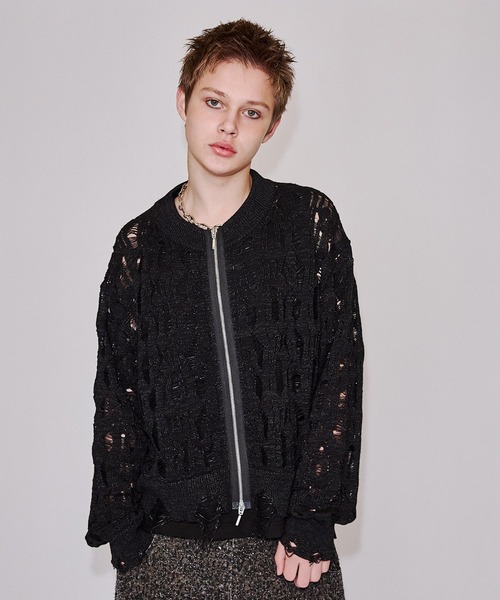 VI E DIT(ヴィエディット)の「Openwork zip knit cardigan/オープンワークジップニットカーディガン/洗える/コットンニット(カーディガン/ボレロ・メンズ・グレー/ブラック・1/2)」の9枚目の写真