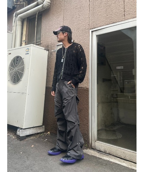 Openwork zip knit cardigan/オープンワークジップニット